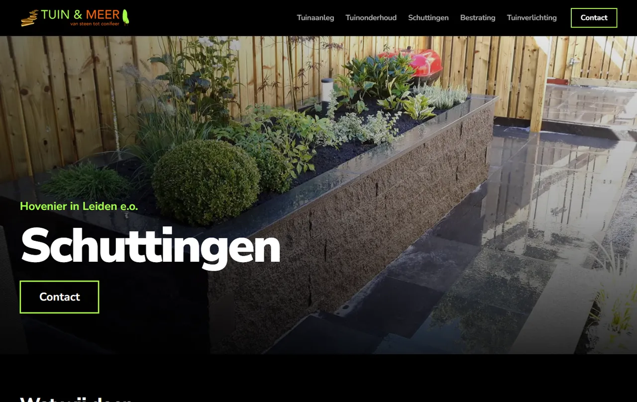 Startseite der Website von Tuin & Meer auf einem Desktop-Bildschirm
